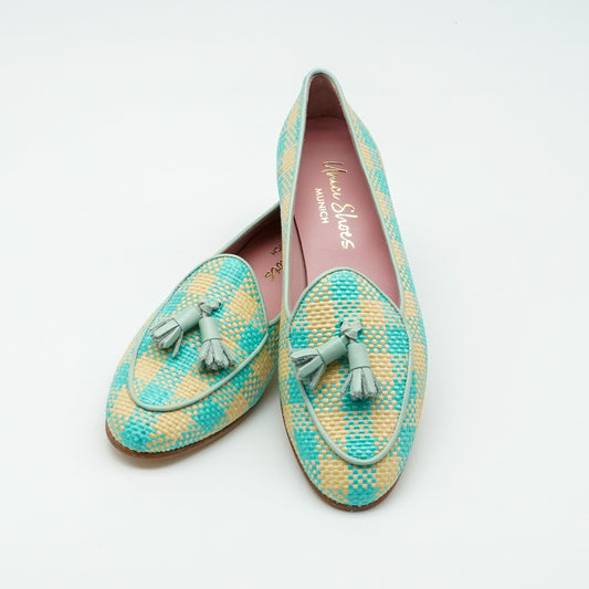 Tassel Loafer Raffia Türkis